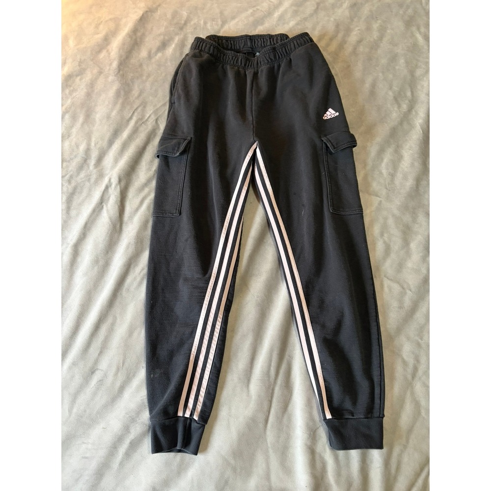 Adidas Womens Black Fleece Cargo Sweatpants Three Stripe Joggers IB4750 XL